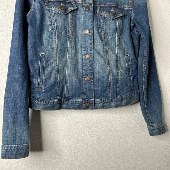 GAP Women’s Denim Trucker Jacket Indigo Blue Size Small Stretch - Picture 3 of 8